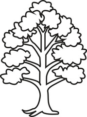 Detailed Deciduous Tree with Full Canopy Line Art Outline Drawing for Nature or Environment Design