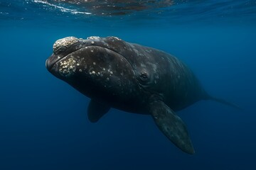 Gray Whale in Blue Water - Captivating Underwater Photography of Marine Life and Ocean Depths for Conservation and Wildlife Exploration
