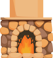 Naklejka premium Cozy stone fireplace burning with warm fire light, perfect for cold winter days