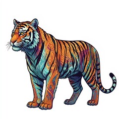 Obraz premium Vibrant Patterned Tiger Vector Illustration with Stripes