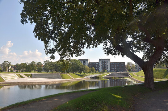 Klaipeda, Lithuania - September 08, 2025:  Klaipėda's Urban Oasis: Modern Embankment and Leisure Architecture