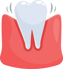 Cartoon illustration of a loose tooth with red and inflamed gums, indicating gingivitis