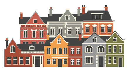 Fototapeta premium Charming European Townhouses and Residential Buildings Vector Illustration.