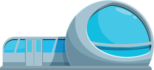 Futuristic monorail train is departing from a modern station featuring a large window dome, showcasing innovative public transport