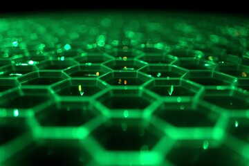 Green glowing nanotechnology hexagonal grid background for science and technology concepts design on transparent background