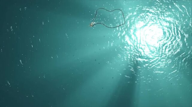 3D-animation. sinking to the bottom of the sea cross pendant.