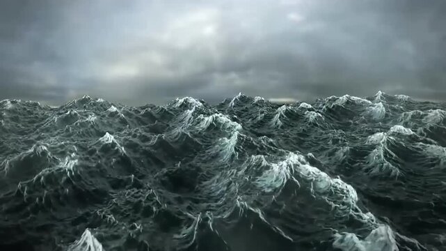  3D-animation. waves in the sea. in a strong wind. storm in the ocean