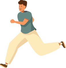 Young man is running fast, smiling and expressing freedom and wellness