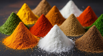 Spices of different colors piled together
