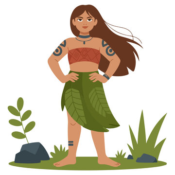 A confident person dressed in traditional attire stands tall amid natural elements