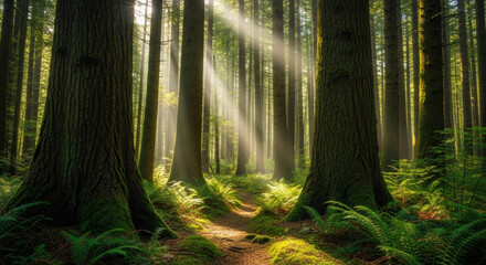 Towering trees in a dense forest