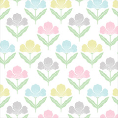 flower pattern seamless, silhouette of hibiscus flowers, hand drawn botanical. 