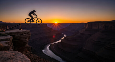 Cyclist flying over the canyon