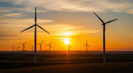 Obraz premium Wind turbines at sunset