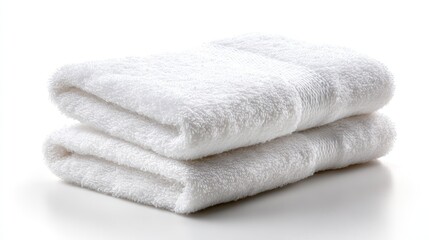 Stacked, folded fluffy white towels on a white background, softly lit