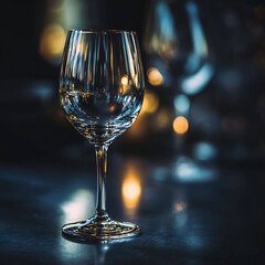 Elegant Wine Glass Close-Up on Dark Reflective Surface