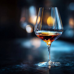 Elegant Wine Glass Close-Up on Dark Reflective Surface