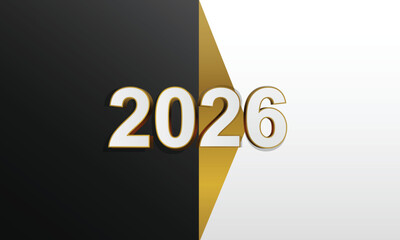 A golden 2026 number on a black and white background, representing the upcoming year