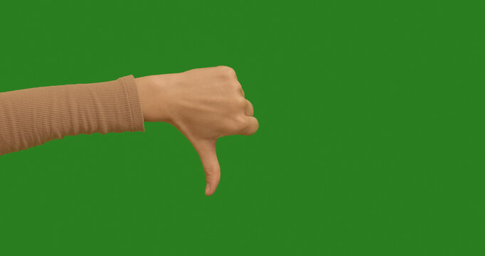 Woman hand making gestures, it doesn't look good with your finger down on chroma key green screen background. Make symbols with hand on Green screen. - Powered by Adobe