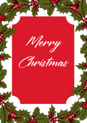Christmas Greeting Card with Holly and Berries