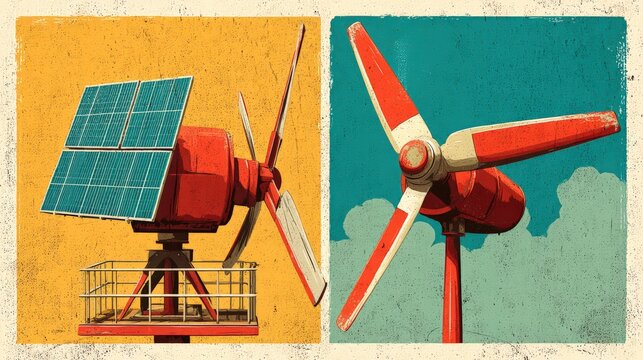 Innovative energy solutions featuring solar panels and wind turbines exemplifying sustainable technology showcased against vibrant backgrounds embodying ecological advancement
