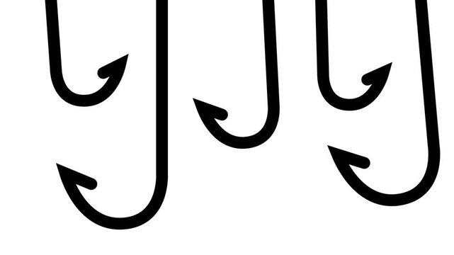 A collection of shiny fishing hooks lined neatly against a white background, symbolizing preparation and readiness for a fishing adventure or ocean catch.