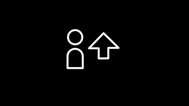 A simple white icon showing a person with an upward arrow represents personal growth, career development, and the continuous pursuit of success through learning and improvement.
