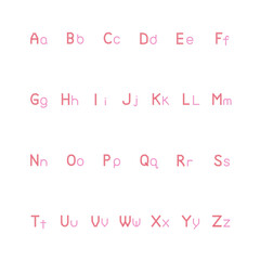 Crystal English vector alphabet set with red jewel gemstone effect, uppercase and lowercase letters, isolated on white background