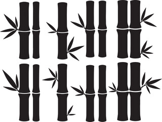 Black silhouette bamboo stalks with leaves elegant natural asian plant design elements