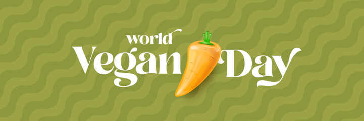 World Vegan day 1 November banner design template with carrot. Vegan day green geometric banner with text and vegetable. Go Vegan. Green abstract geometric background.