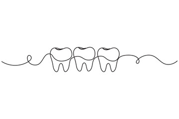 Minimalist tooth outline one line art symbol for dentist and oral care concept
