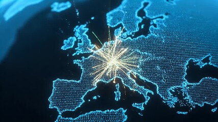 Digital map of Europe showing glowing network connections and global data flow, technology concept - Powered by Adobe