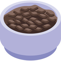 Light Purple Bowl Filled With Brown Coffee Beans Isolated On Transparent Background Vintage 57-64 Style