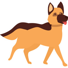 German Shepherd Dog Standing on Transparent Background with Red Tongue Out and Brown and Tan Fur Pattern and Alert Ears and Focused Expression
