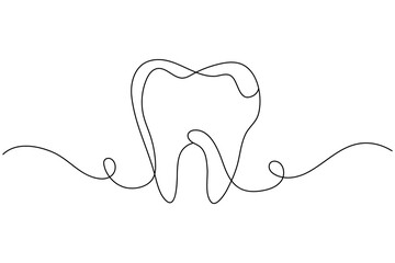 Minimalist tooth outline one line art symbol for dentist and oral care concept
