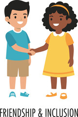 Fototapeta premium Two children of different races shaking hands, friendship and inclusion.