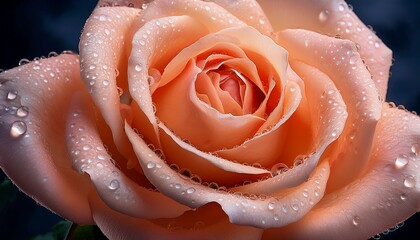 peach rose with water droplets on its petals