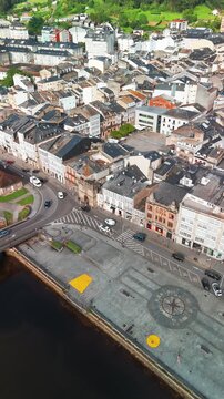  Aerial of Historic Viveiro Town and Mercy Bridge, Lugo, Galicia, Spain