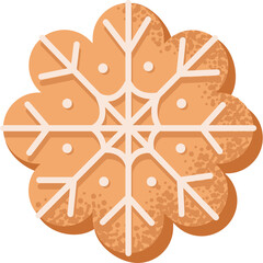 Gingerbread Cookie Shaped Like A Snowflake Decorated With White Icing And Sprinkles On A Transparent Background