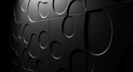 Abstract black wall panel texture with circle designs interior decoration
