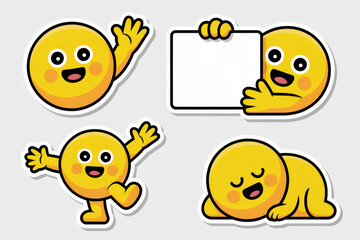 Cheerful yellow emoji characters displaying various emotions and activities
