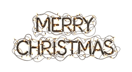 Obraz premium Festive illuminated text spelling 'Merry Christmas' with string lights, holiday season.