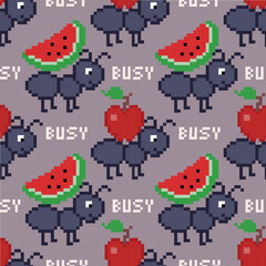 Geometric seamless animal and fruit patterns designed for fabric, clothing, background, decoration.