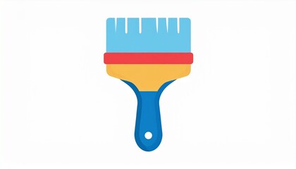 Illustration of a blue paint brush with a yellow handle and red band.