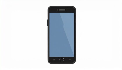 Black smartphone with blue screen on white background.