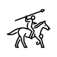 Spear cavalry outline icon. soldier riding a horse black line illustration.