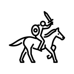 cavalry outline icon. soldier riding a horse black line illustration.