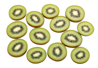 Freshly sliced golden kiwi fruit arranged artfully for a delicious healthy snack isolated on transparent background