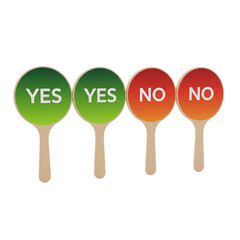 Four paddles with yes and no signs, representing agreement and disagreement, decisionmaking and voting isolated on transparent background