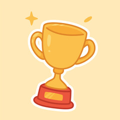 Shiny Gold Trophy Sticker for Sports Tournament and Winning Prize. Isolated Vector Illustration